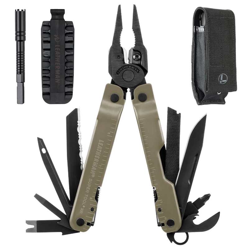 Мультитул LEATHERMAN Super Tool 300M BLACK/COYOTE 832762 + Чохол, набір біт, подовжувач битоутримувача